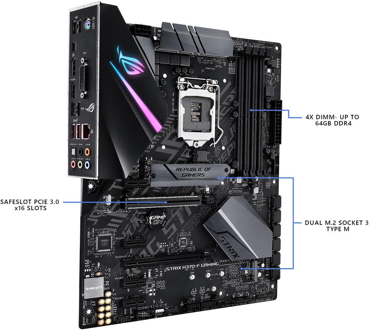 Alt view image 4 of 7 - ASUS ROG Strix H370-F Gaming LGA1151 (300 Series) DDR4 DP HDMI DVI M.2 ATX Motherboard with USB 3.1 Gen2