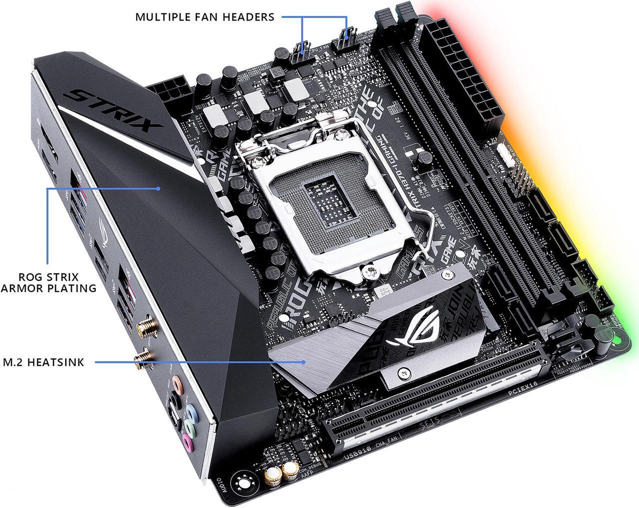 Alt view image 2 of 6 - ASUS ROG Strix H370-I Gaming LGA1151 (300 Series) DDR4 DP HDMI M.2 Mini-ITX Motherboard with On-Board 802.11 ac Wi-Fi, Dual Gigabit LAN and USB 3.1 Gen2