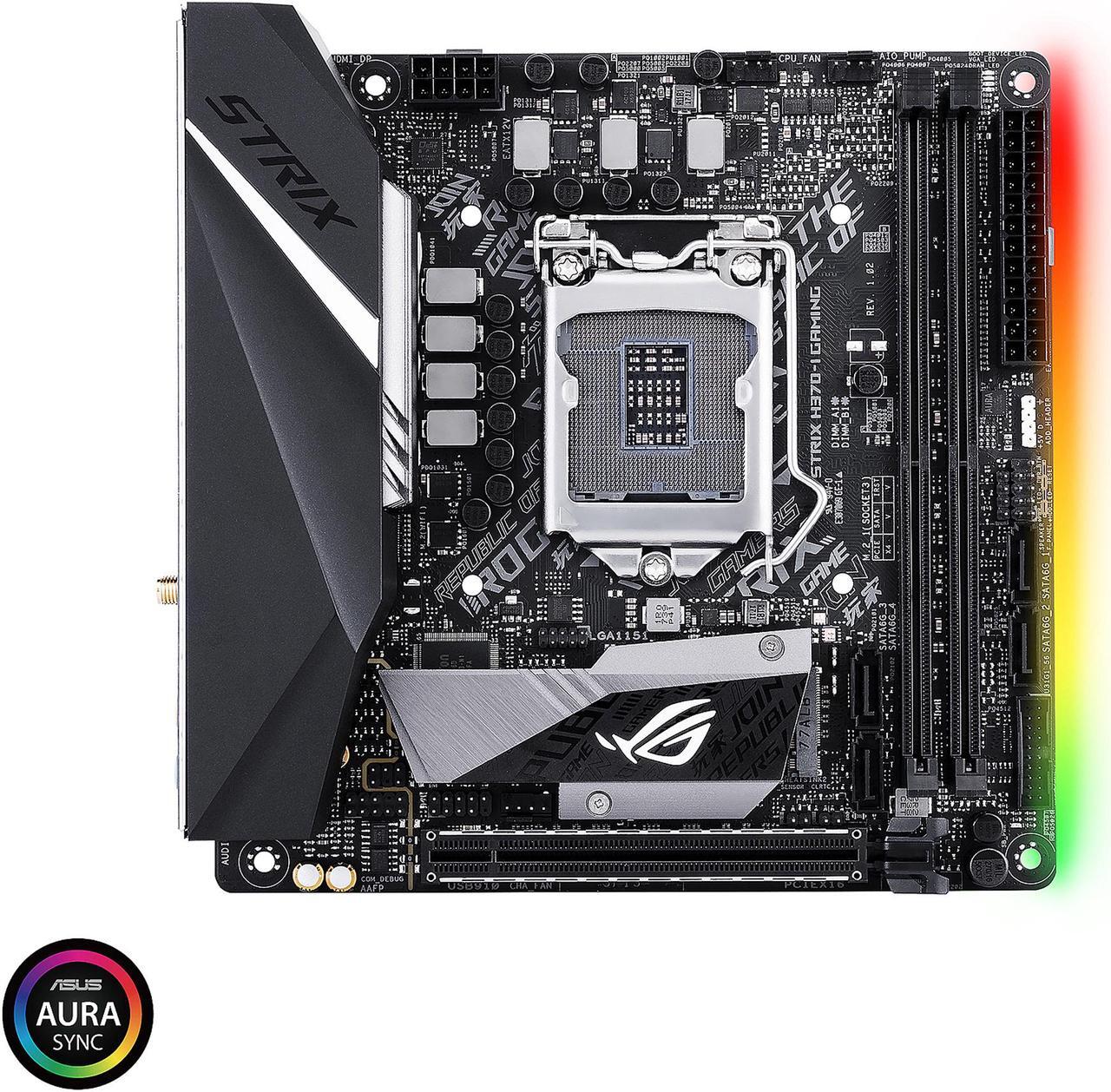 Main image of ASUS ROG Strix H370-I Gaming LGA1151 (300 Series) DDR4 DP HDMI M.2 Mini-ITX Motherboard with On-Board 802.11 ac Wi-Fi, Dual Gigabit LAN and USB 3.1 Gen2