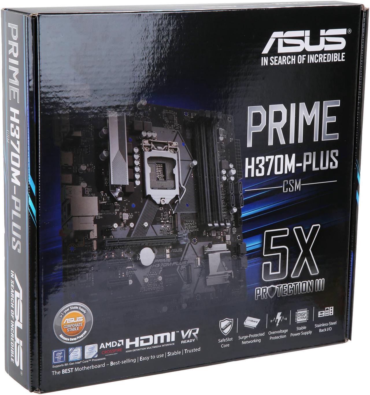 Alt view image 7 of 7 - ASUS Prime H370M-Plus/CSM LGA1151 (300 Series) DDR4 HDMI DVI VGA M.2 mATX Motherboard