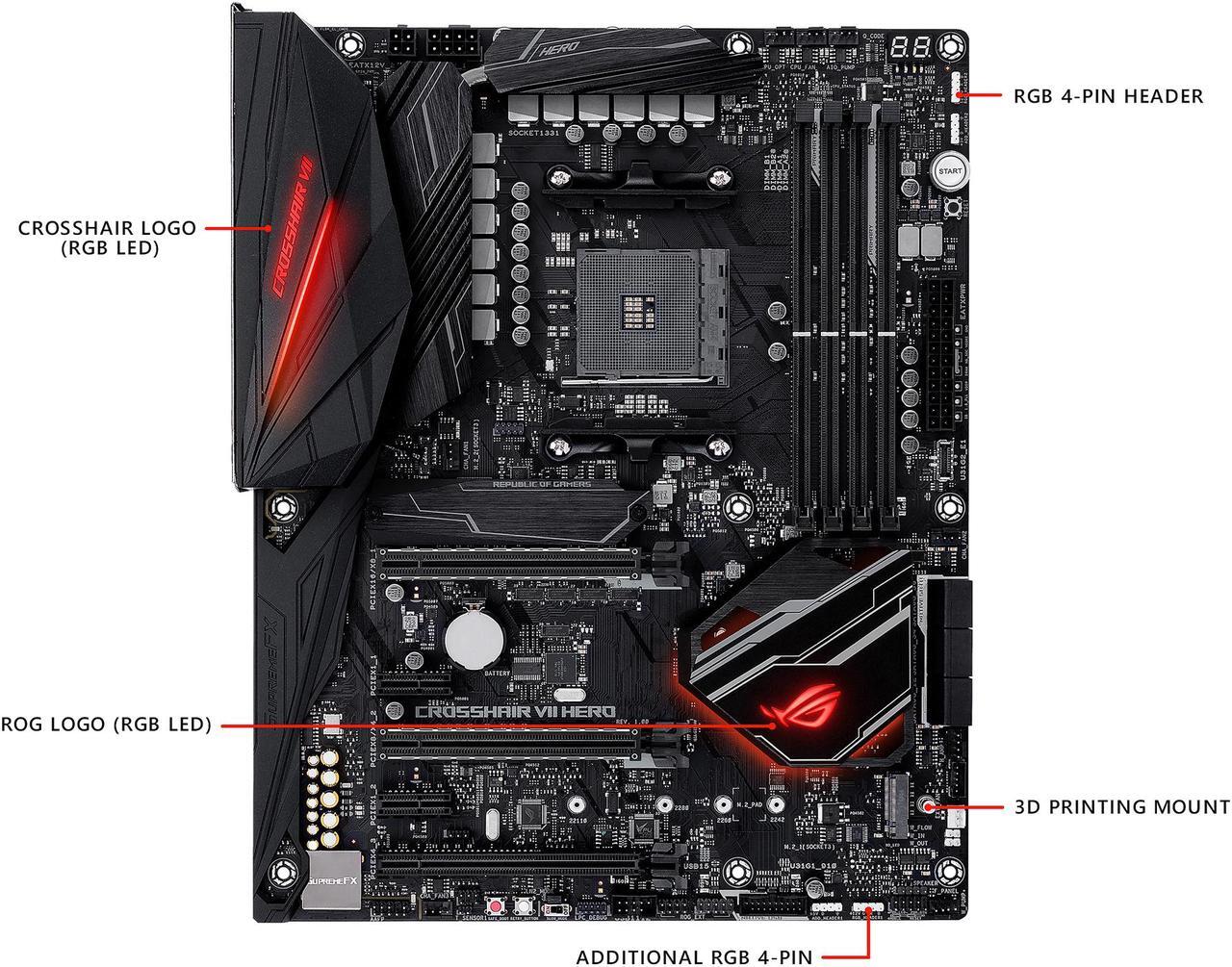 Alt view image 2 of 5 - ASUS ROG Crosshair VII Hero AM4 AMD X470 ATX AMD Motherboard