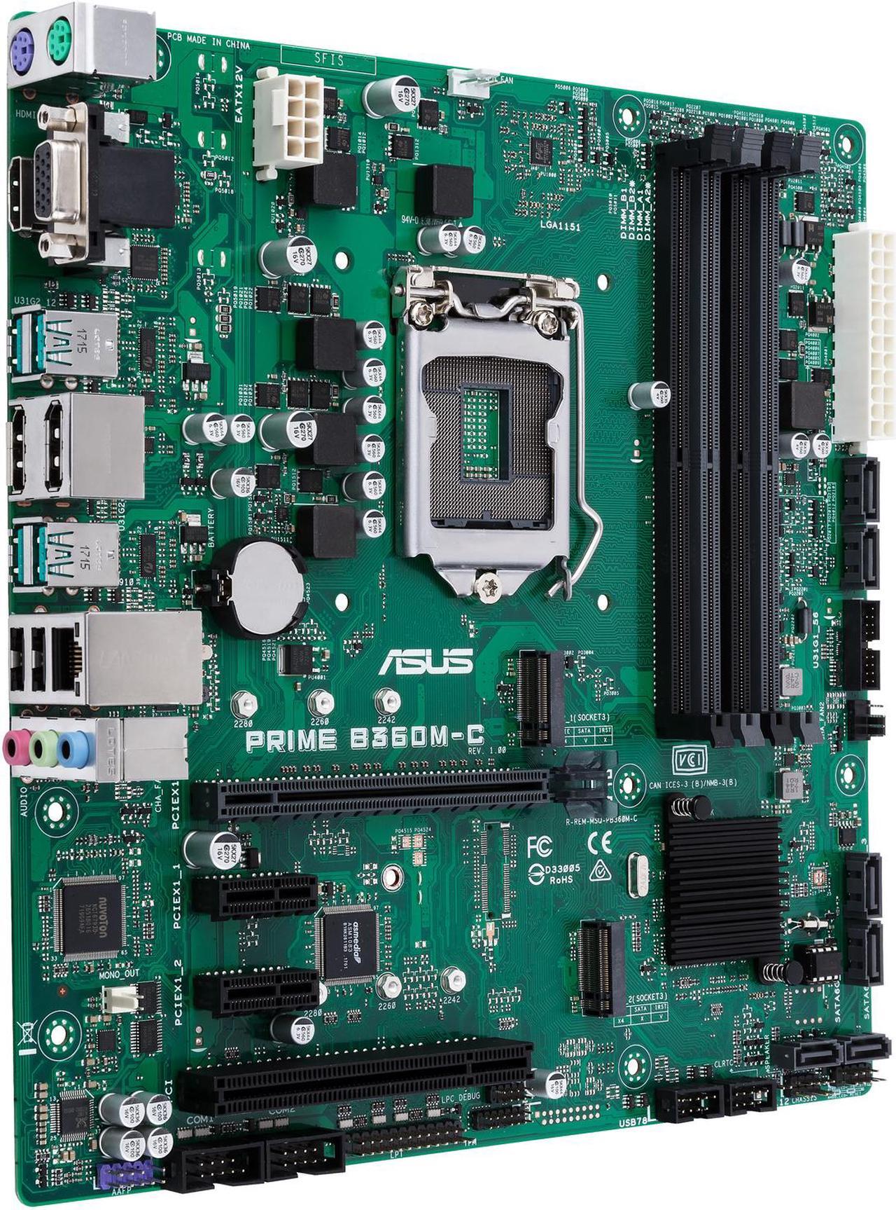 Alt view image 3 of 8 - ASUS PRIME B360M-C/CSM LGA 1151 (300 Series) Intel B360 SATA 6Gb/s Micro ATX Intel Motherboard