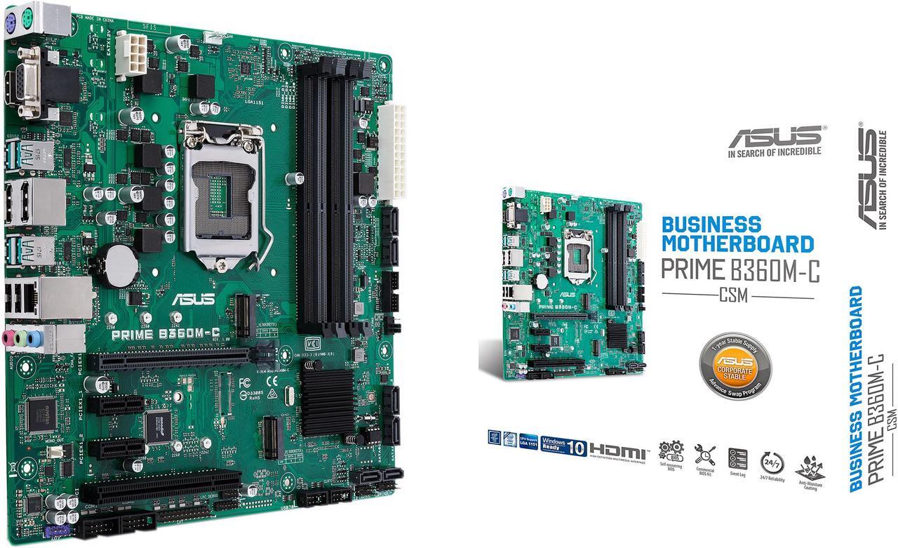 Alt view image 8 of 8 - ASUS PRIME B360M-C/CSM LGA 1151 (300 Series) Intel B360 SATA 6Gb/s Micro ATX Intel Motherboard
