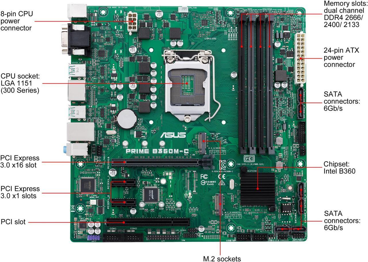Alt view image 2 of 8 - ASUS PRIME B360M-C/CSM LGA 1151 (300 Series) Intel B360 SATA 6Gb/s Micro ATX Intel Motherboard