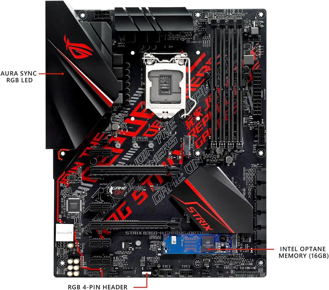 Alt view image 3 of 7 - ASUS ROG STRIX B360-H GAMING/OPTANE LGA 1151 (300 Series) Intel B360 HDMI USB 3.1 ATX Intel Motherboard