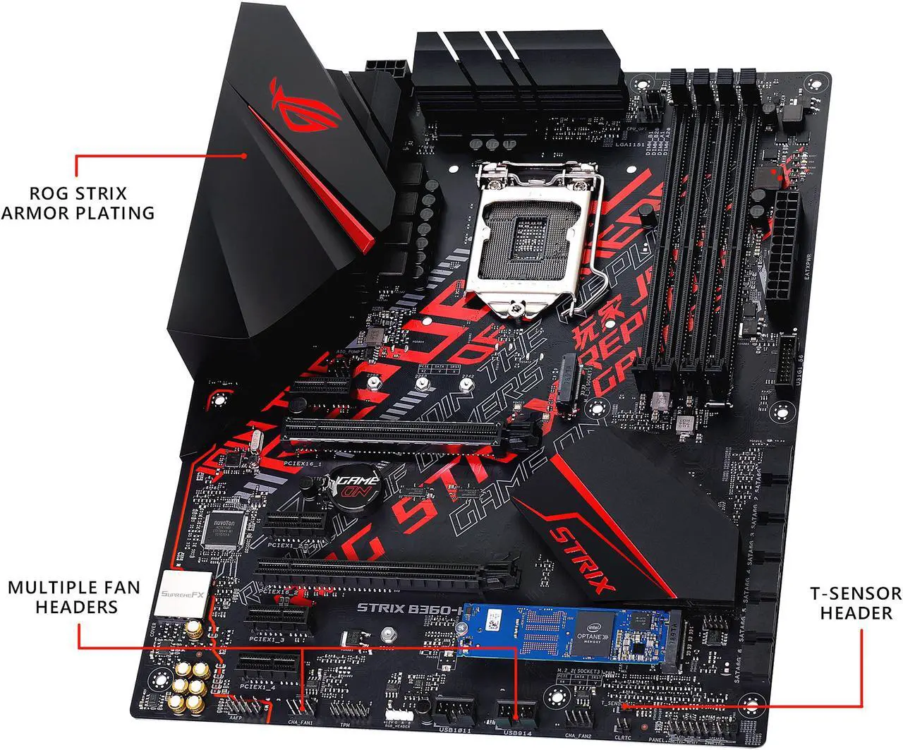 Alt view image 2 of 7 - ASUS ROG STRIX B360-H GAMING/OPTANE LGA 1151 (300 Series) Intel B360 HDMI USB 3.1 ATX Intel Motherboard