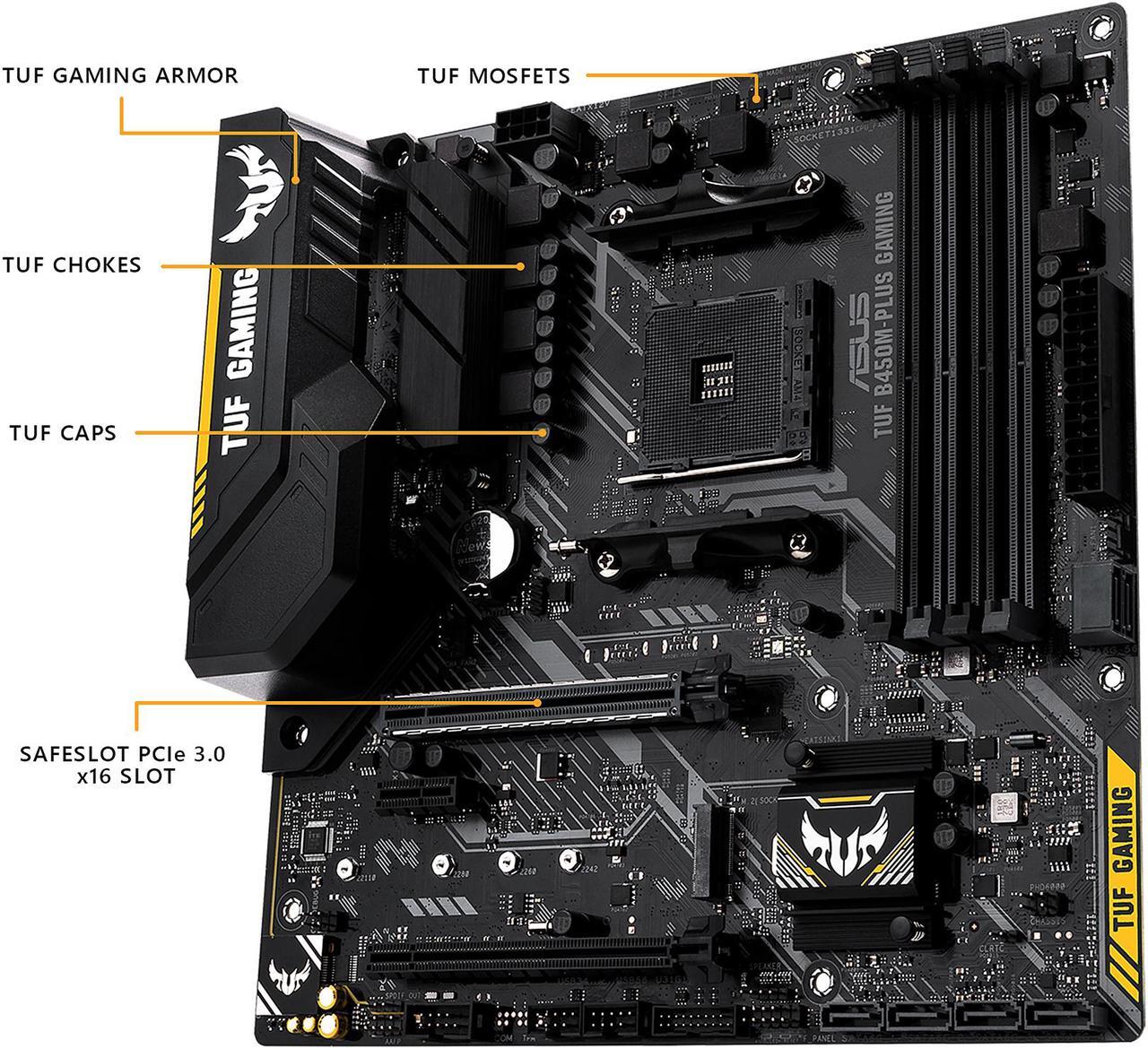 Alt view image 3 of 7 - ASUS TUF B450M-PLUS GAMING AM4 AMD B450 SATA 6Gb/s Micro ATX AMD Motherboard