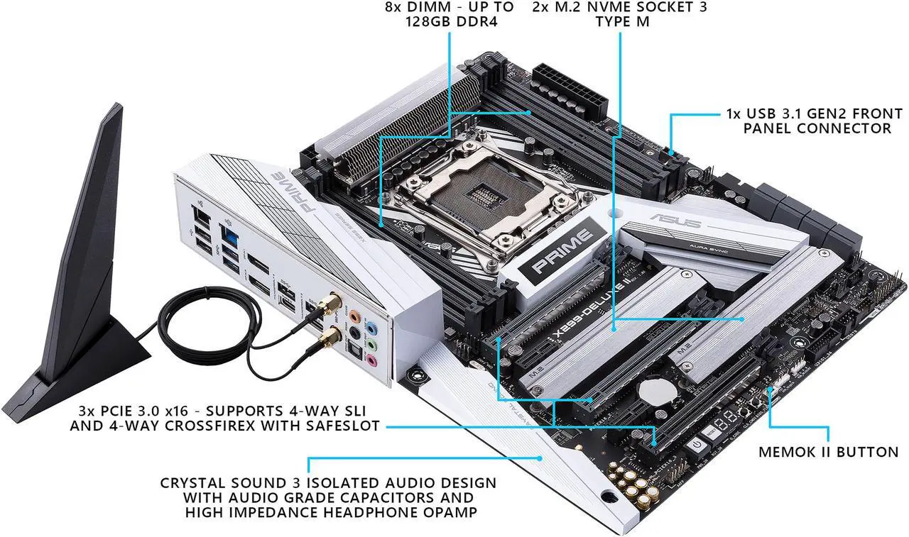 Alt view image 5 of 8 - ASUS Prime X299-Deluxe II LGA 2066 Intel X299 USB 3.1 ATX Intel Motherboard