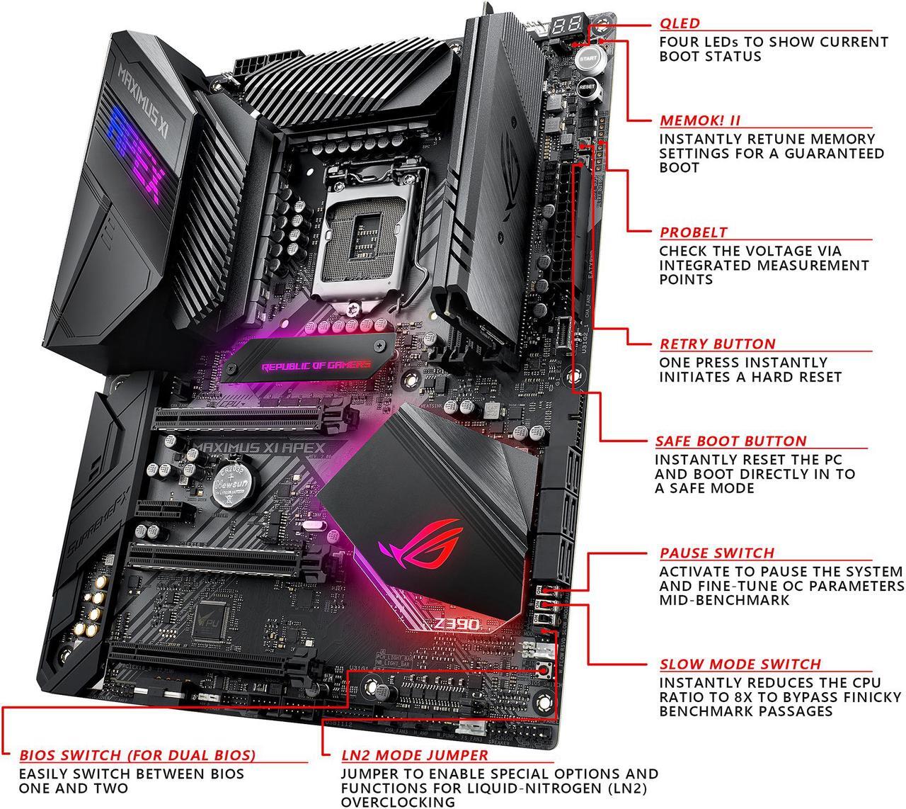Alt view image 3 of 6 - ASUS ROG Maximus XI Apex LGA 1151 (300 Series) Intel Z390 SATA 6Gb/s ATX Intel Motherboard