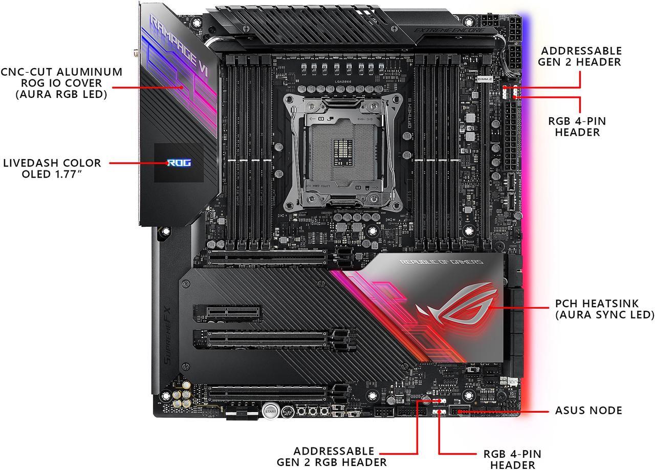 Alt view image 2 of 7 - ASUS ROG Rampage VI Extreme Encore LGA 2066 Intel X299 Extended ATX Intel Motherboard