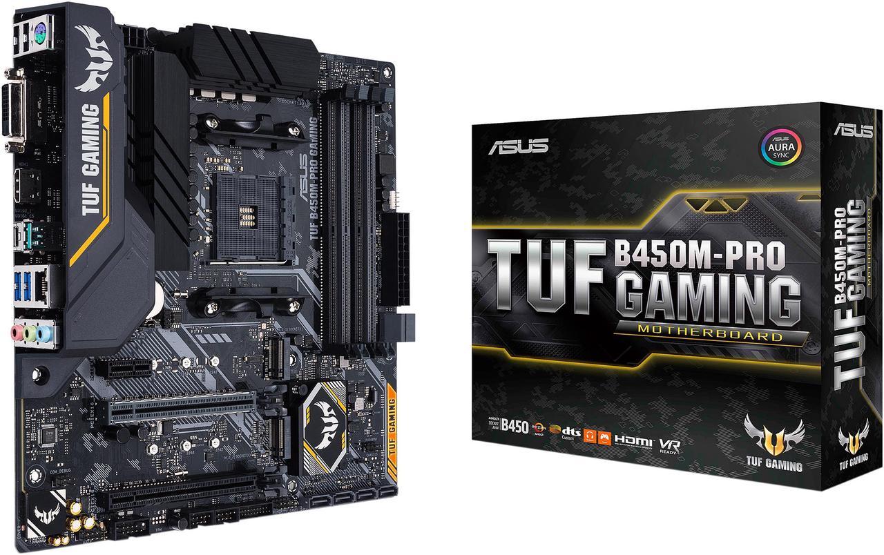 ASUS TUF B450M-PRO GAMING AMD Ryzen 3 AM4 DDR4, HDMI, Dual M.2, USB 3.1 Gen 2 and Aura Sync RGB LED Lighting Micro-ATX Motherboard