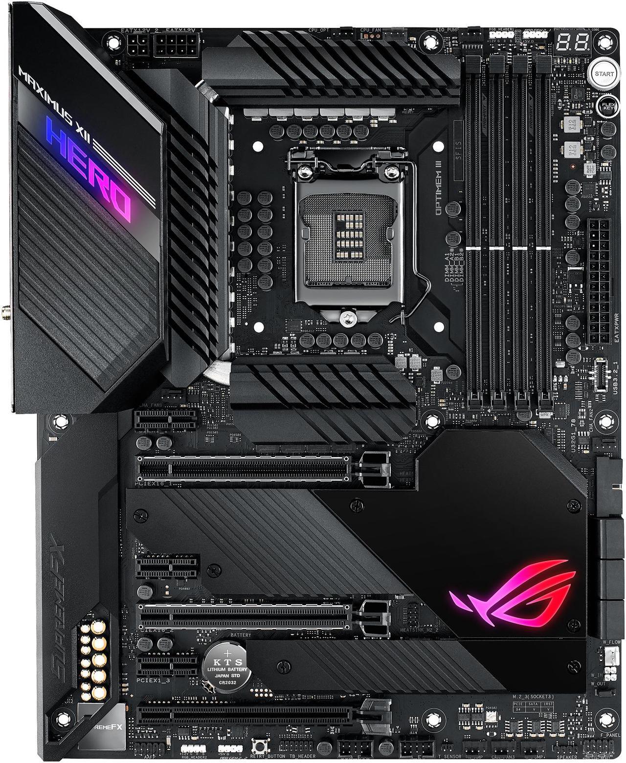 ASUS ROG MAXIMUS XII HERO (WI-FI) LGA 1200 (Intel 10th Gen)  Intel Z490 (WiFi 6) SATA 6Gb/s ATX Intel Motherboard (14+2 Power Stages, DDR4 4800+, 5Gbps LAN, Intel LAN, Bluetooth v5.1, Triple M.2, Aura Sync)