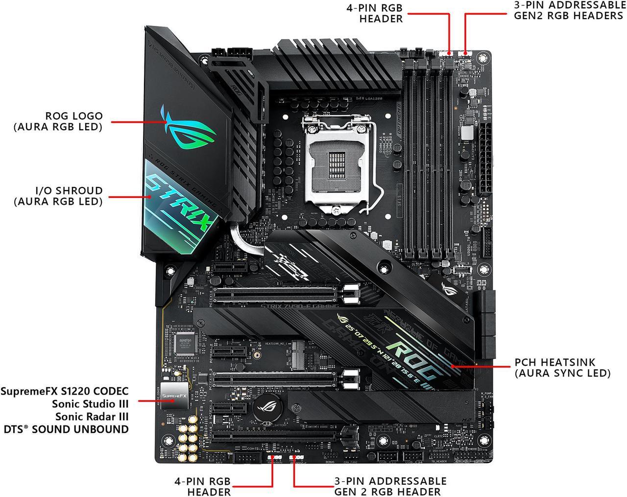 ASUS ROG STRIX Z490-F GAMING LGA 1200 (Intel 10th Gen) Intel Z490 SATA 6Gb/s ATX Intel Motherboard (12+2 Power Stages, DDR4 4800, Intel 2.5Gb Ethernet, USB 3.2 Front Panel Type-C, Dual M.2 and AURA Sync)