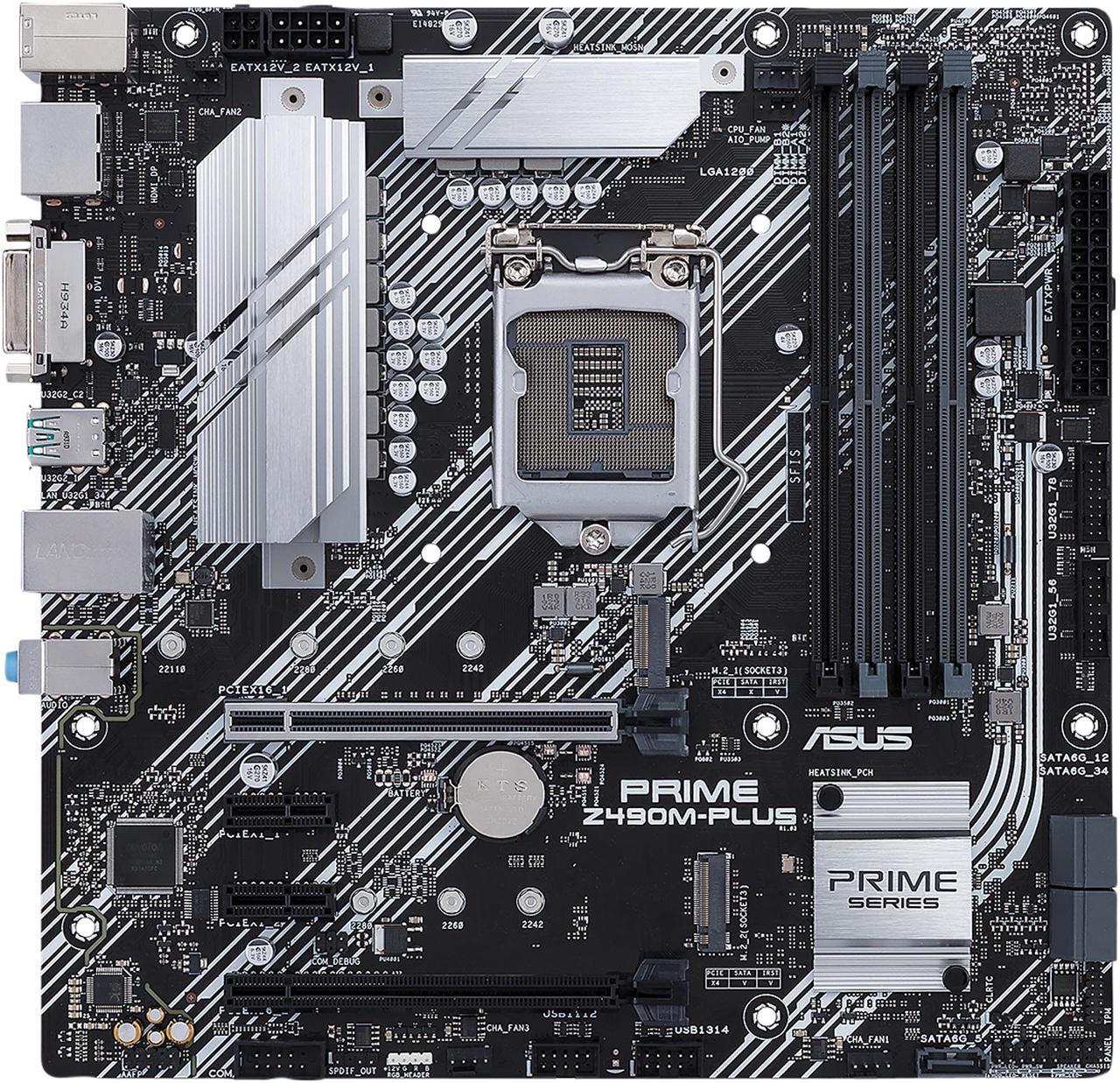 ASUS PRIME Z490M-PLUS LGA 1200 (Intel 10th Gen) Intel Z490 SATA 6Gb/s Micro ATX Intel Motherboard (Dual M.2, DDR4 4400, 1Gb Ethernet, USB 3.2 Gen 2 USB Type-A, Aura Sync RGB)