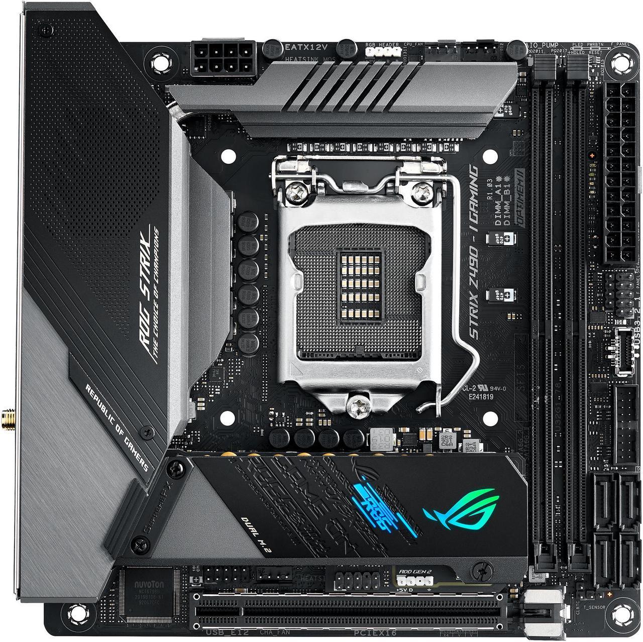 ASUS ROG STRIX Z490-I GAMING (WiFi 6) LGA 1200 (Intel 10th Gen) Intel Z490 SATA 6Gb/s Mini ITX Intel Motherboard (8+2 Power Stages, DDR4 4800, Intel 2.5Gb Ethernet, USB 3.2 Front Panel Type-C, HDMI 2.0a and AURA Sync)