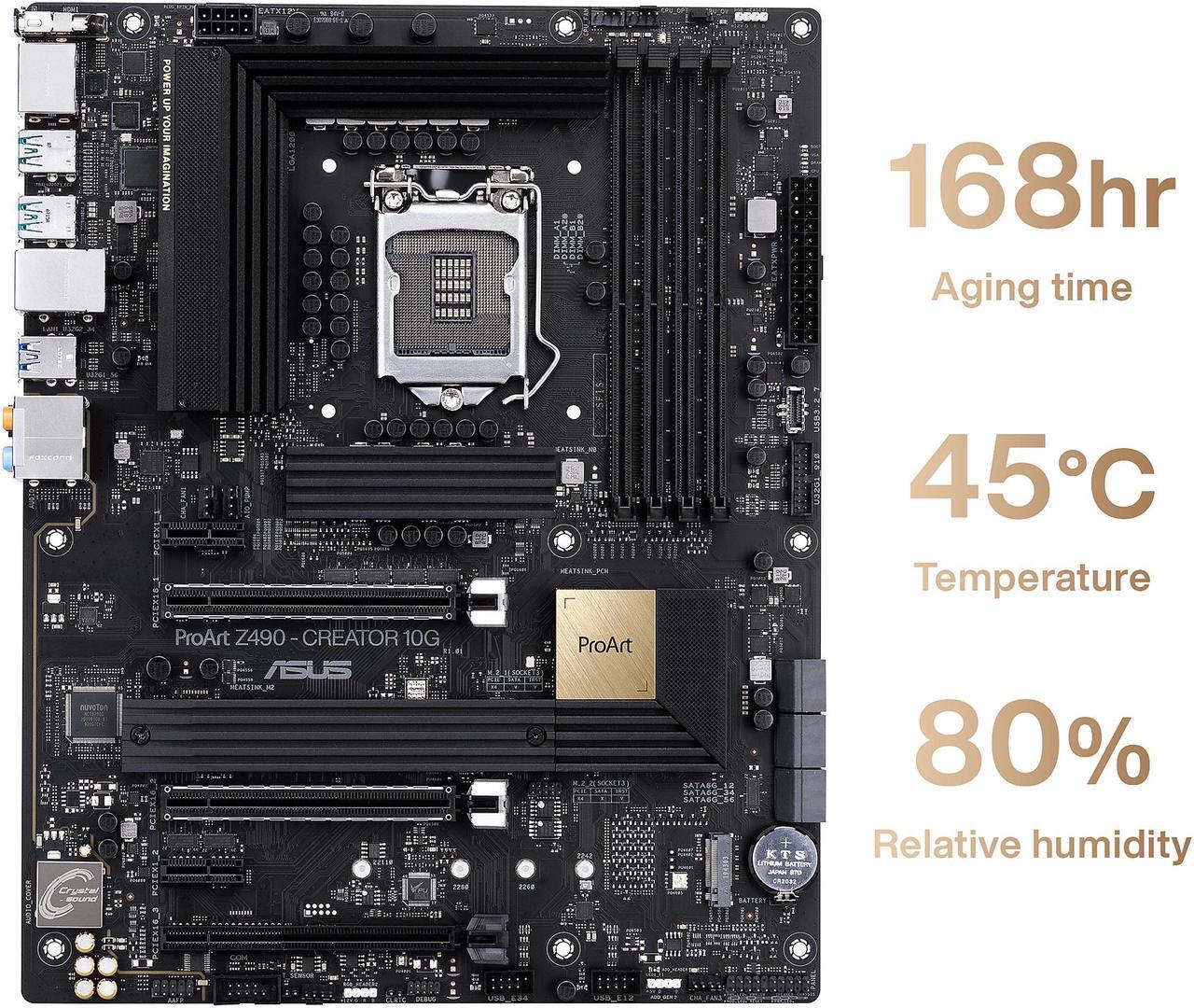 Alt view image 2 of 7 - ASUS ProART Z490-CREATOR 10G LGA 1200 Intel Z490 SATA 6Gb/s ATX Intel Motherboard (12+2 Power Stages, DDR4 4600, 10G LAN Card, 2.5G Intel LAN, Thunderbolt 3 Type-C, M.2, USB 3.2 Gen 2)