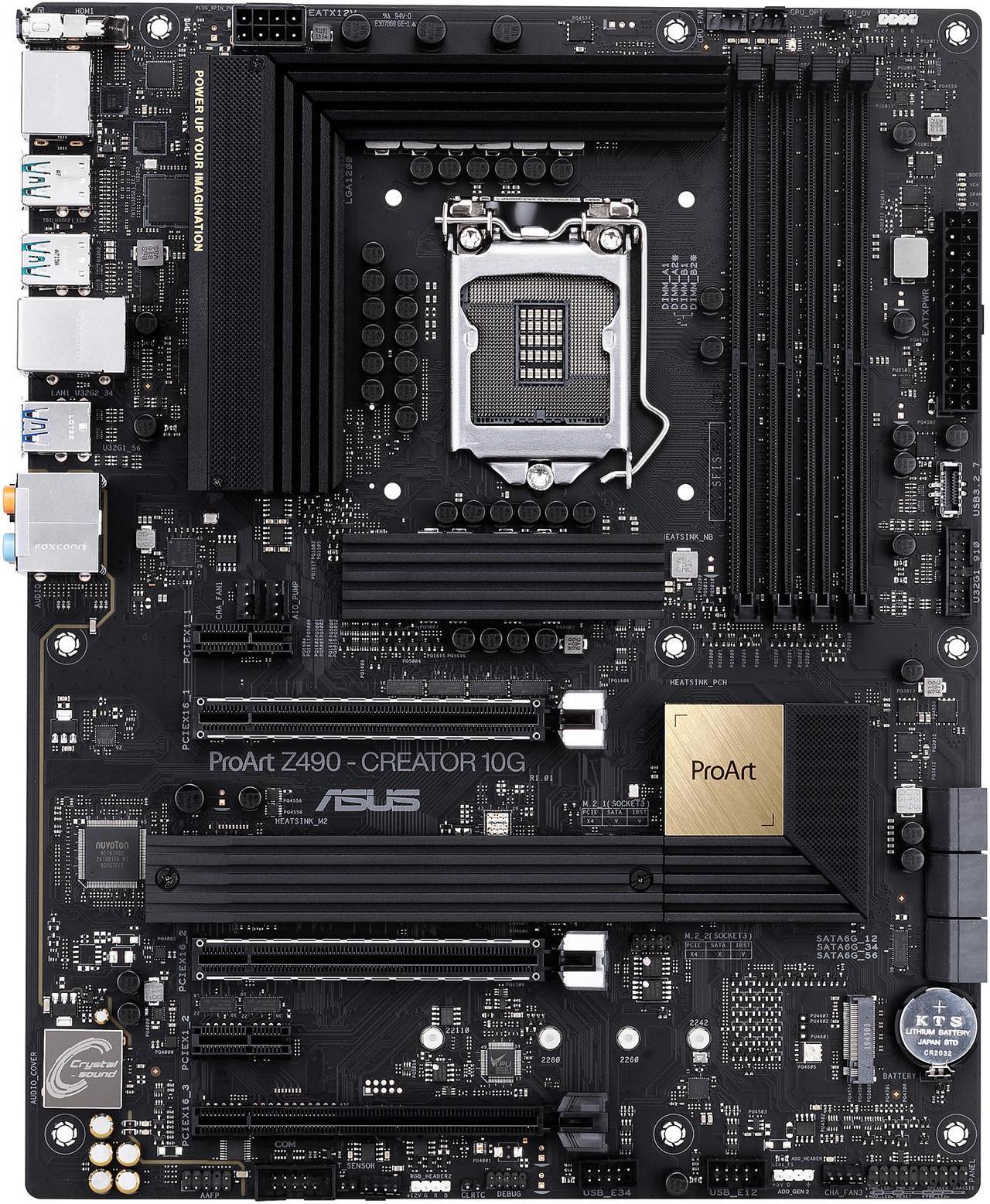 Main image of ASUS ProART Z490-CREATOR 10G LGA 1200 Intel Z490 SATA 6Gb/s ATX Intel Motherboard (12+2 Power Stages, DDR4 4600, 10G LAN Card, 2.5G Intel LAN, Thunderbolt 3 Type-C, M.2, USB 3.2 Gen 2)