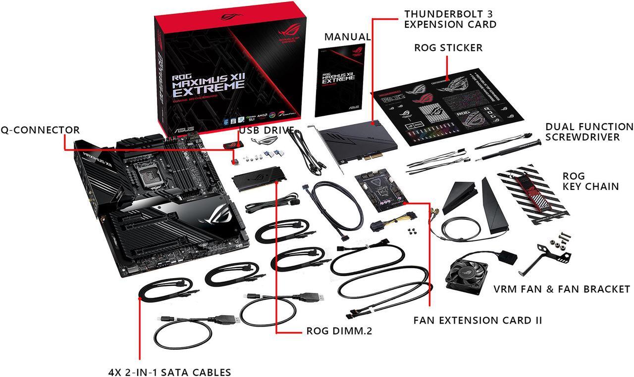 Alt view image 5 of 6 - ASUS ROG MAXIMUS XII EXTREME (WiFi 6) LGA 1200 Intel Z490 SATA 6Gb/s Extended ATX Intel Motherboard (16 Power Stages, Quad M.2, 10Gbps & Intel 2.5Gb LAN, Bundled Fan Extension Card II & ThunderboltEX 3-TR Card, 2" Livedash OLED)