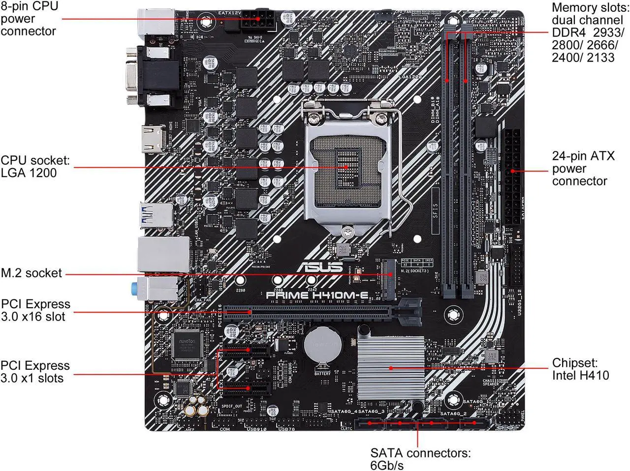 Alt view image 2 of 6 - ASUS PRIME H410M-E LGA 1200 Intel H410 Micro ATX Intel Motherboard