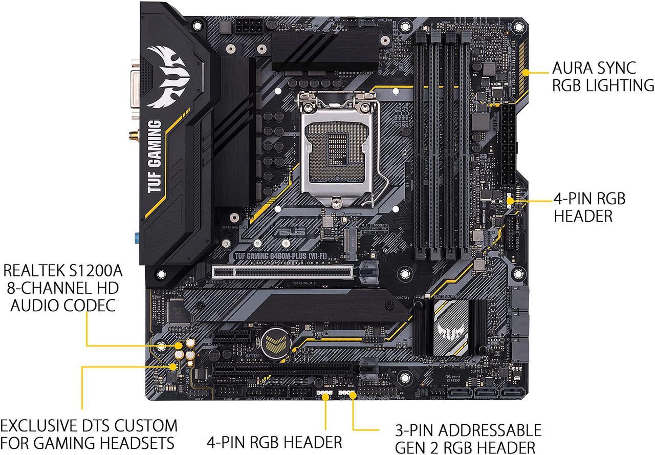 Alt view image 2 of 5 - ASUS TUF GAMING B460M-PLUS (WI-FI) LGA 1200 Intel B460 Micro ATX Intel Motherboard
