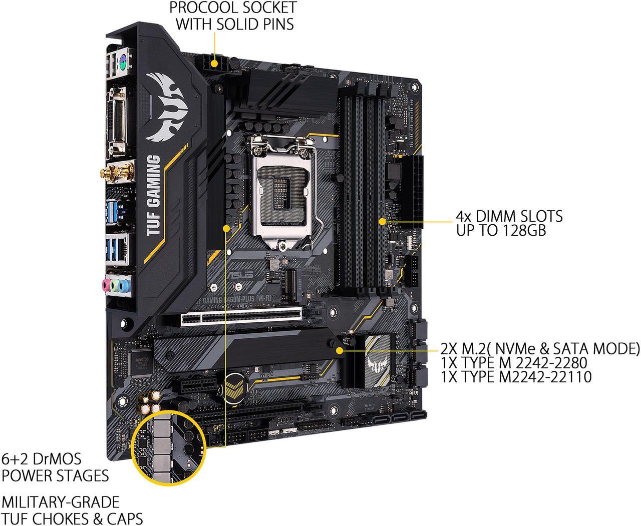 Alt view image 3 of 5 - ASUS TUF GAMING B460M-PLUS (WI-FI) LGA 1200 Intel B460 Micro ATX Intel Motherboard