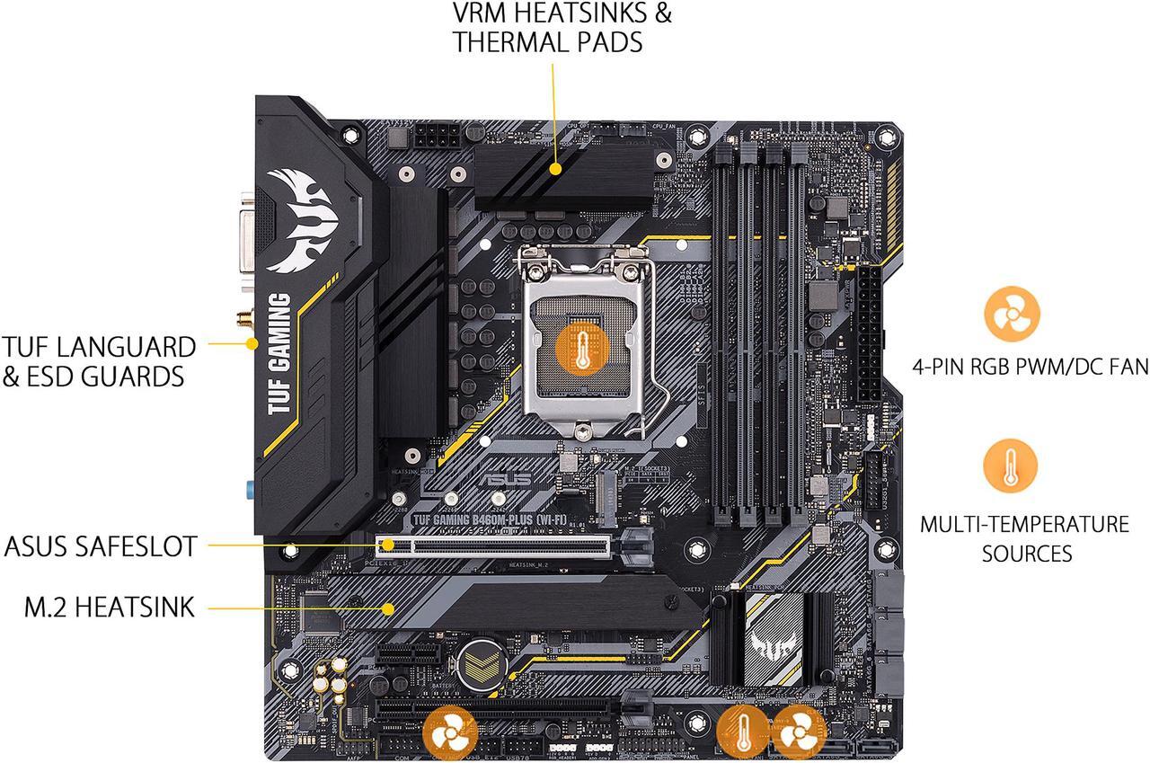 Alt view image 4 of 5 - ASUS TUF GAMING B460M-PLUS (WI-FI) LGA 1200 Intel B460 Micro ATX Intel Motherboard