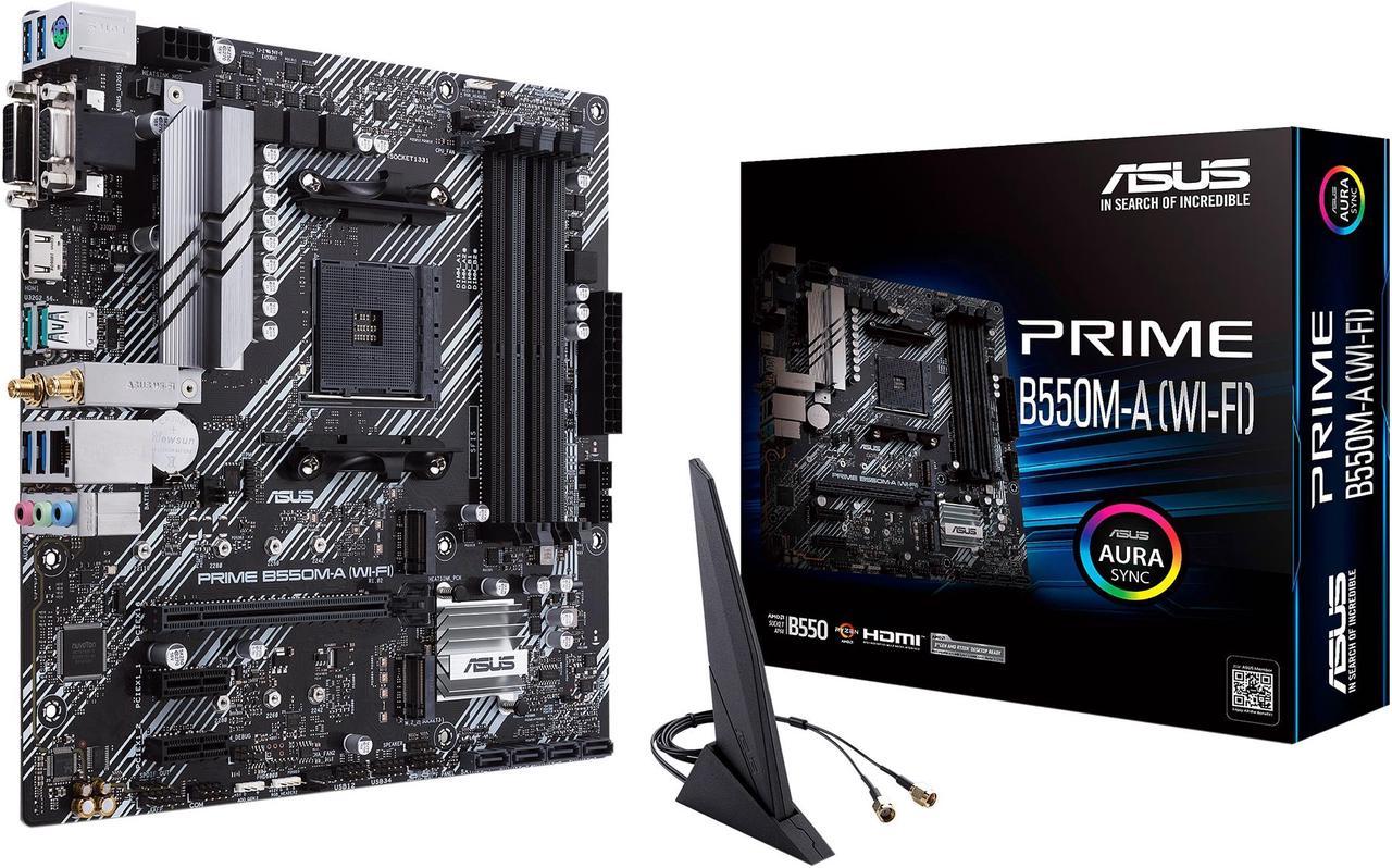 ASUS Prime B550M-A WiFi AMD AM4 (3rd Gen Ryzen) Micro ATX Motherboard (PCIe 4.0, WiFi 6, ECC Memory, 1Gb LAN, HDMI 2.1/D-Sub, 4K@60HZ, Addressable Gen 2 RGB Header and Aura Sync)