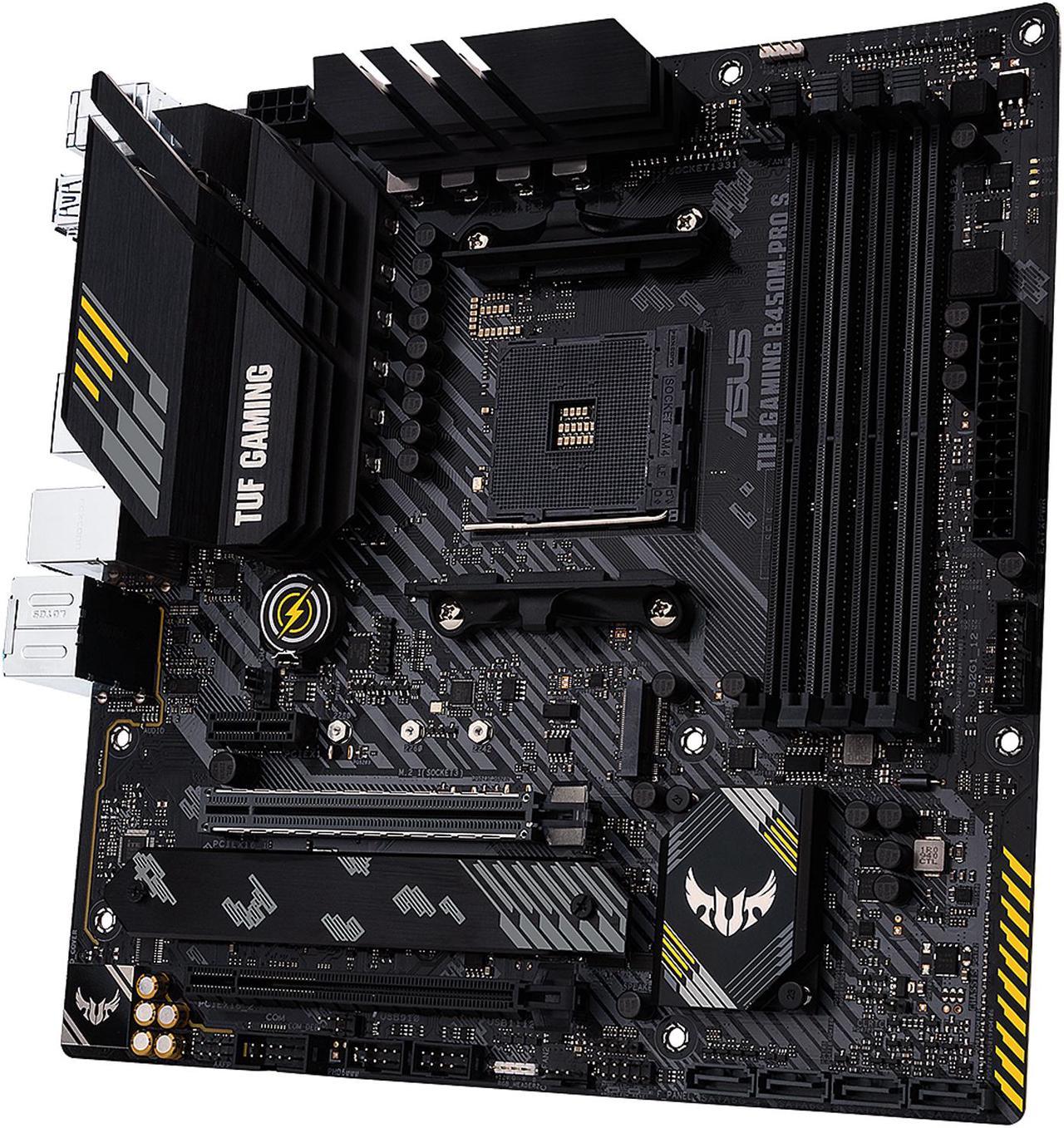 ASUS TUF GAMING B450M-PRO S AMD AM4 (3rd Gen Ryzen) Micro ATX Gaming Motherboard (8+2 DrMOS Power Stages, 2.5Gb LAN, BIOS FlashBack, AI Noise-Canceling Microphone, USB 3.2 Gen 2 Type-A and Type-C, HDMI, DP, and AURA Sync RGB)