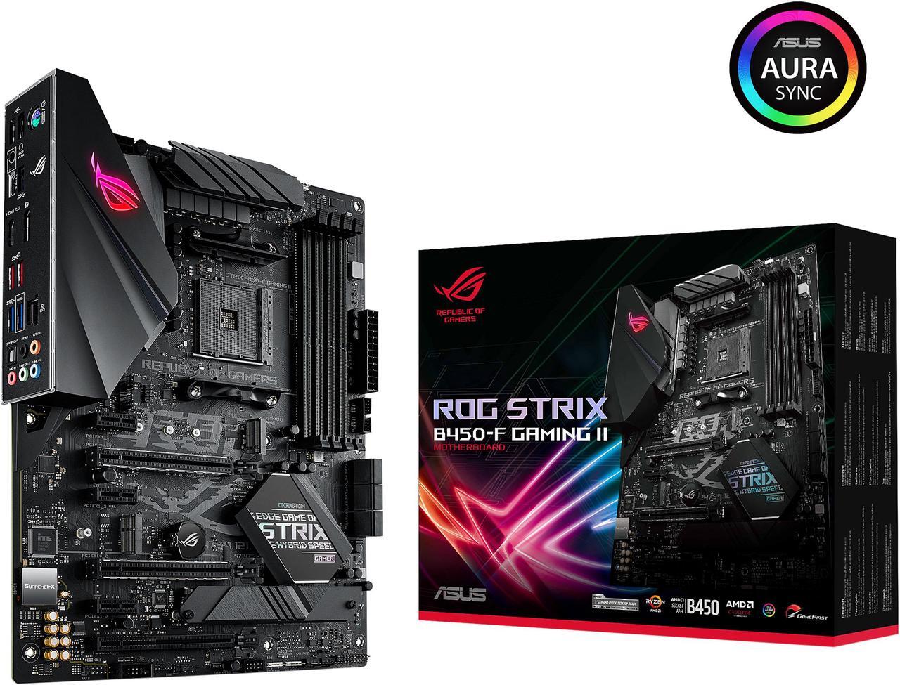 Main image of ASUS ROG Strix B450-F Gaming II AMD AM4 (3rd Gen Ryzen) ATX Gaming Motherboard (8+4 Power Stages, HDMI 2.0b/DP, 2 x PCIe 3.0 x16, USB 3.2 Gen 2 Type A, USB Type-C, BIOS FlashBack, 256MB BIOS Flash ROM, AI Noise Canceling Microphone)