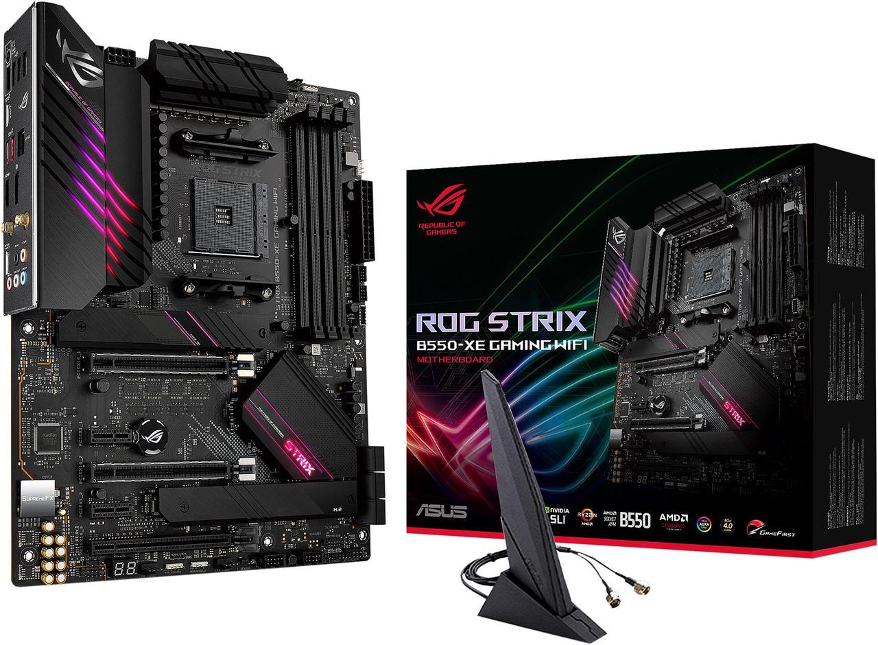 ASUS ROG Strix B550-XE Gaming WiFi AMD AM4 (Zen 3/3rd Gen Ryzen) ATX Gaming Motherboard (PCIe 4.0, WiFi 6, 2.5Gb LAN, 16 (90A) Power Stages, Bundled ASUS Hyper M.2 x16 Gen 4 Card, Addressable Gen 2 RGB and AURA Sync)