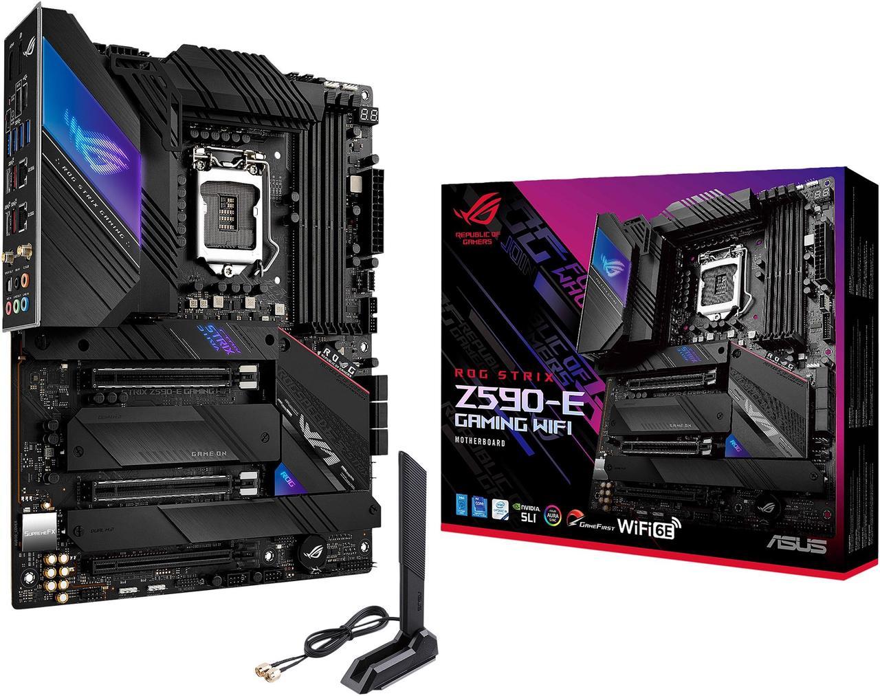 ASUS ROG Strix Z590-E Gaming WiFi 6E LGA 1200 (Intel 11th/10th Gen) ATX Gaming Motherboard (PCIe 4.0, 14+2 Power Stages, DDR4 5333+, Dual Intel 2.5 Gb LAN, Bluetooth v5.2, 4 x M.2/NVMe SSD and AURA RGB Lighting)