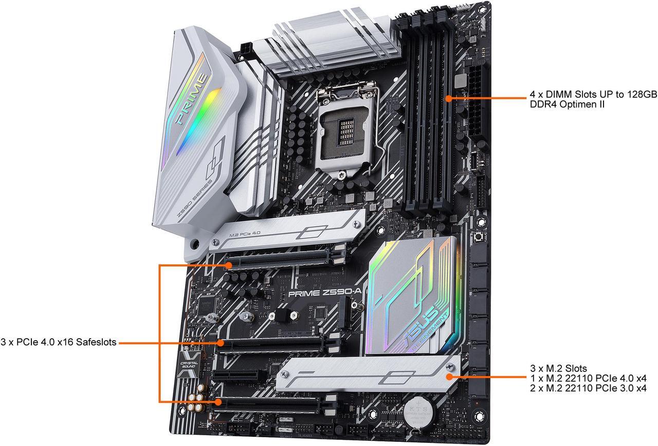 Alt view image 7 of 7 - ASUS Prime Z590-A LGA 1200 (Intel 11th/10th Gen) ATX Motherboard (14+2 DrMOS Power Stages, 3 x M.2, Intel 2.5Gb LAN, USB 3.2 Front Panel Type-C, Thunderbolt 4 Support, Aura Sync RGB Lighting)