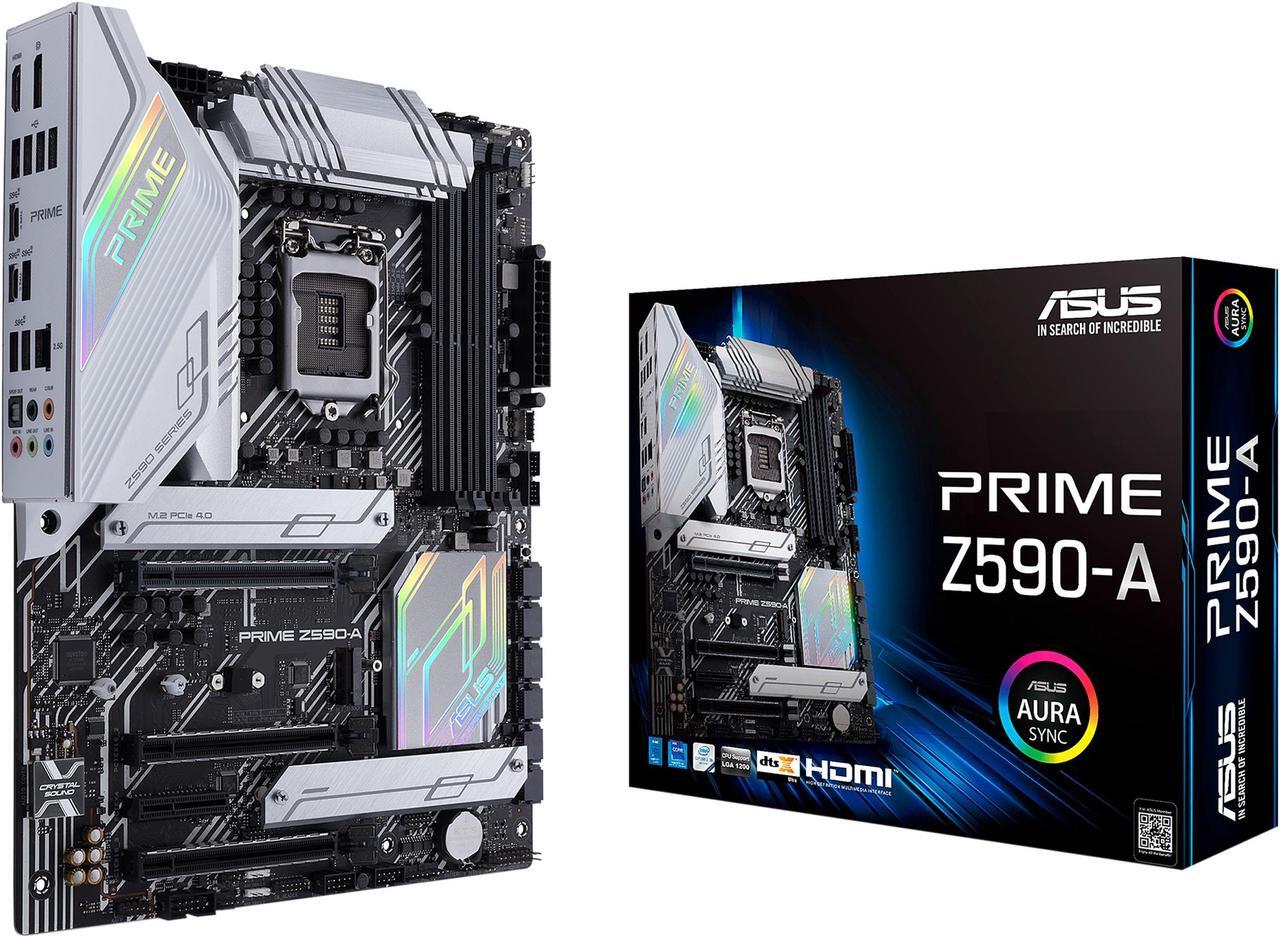 Main image of ASUS Prime Z590-A LGA 1200 (Intel 11th/10th Gen) ATX Motherboard (14+2 DrMOS Power Stages, 3 x M.2, Intel 2.5Gb LAN, USB 3.2 Front Panel Type-C, Thunderbolt 4 Support, Aura Sync RGB Lighting)