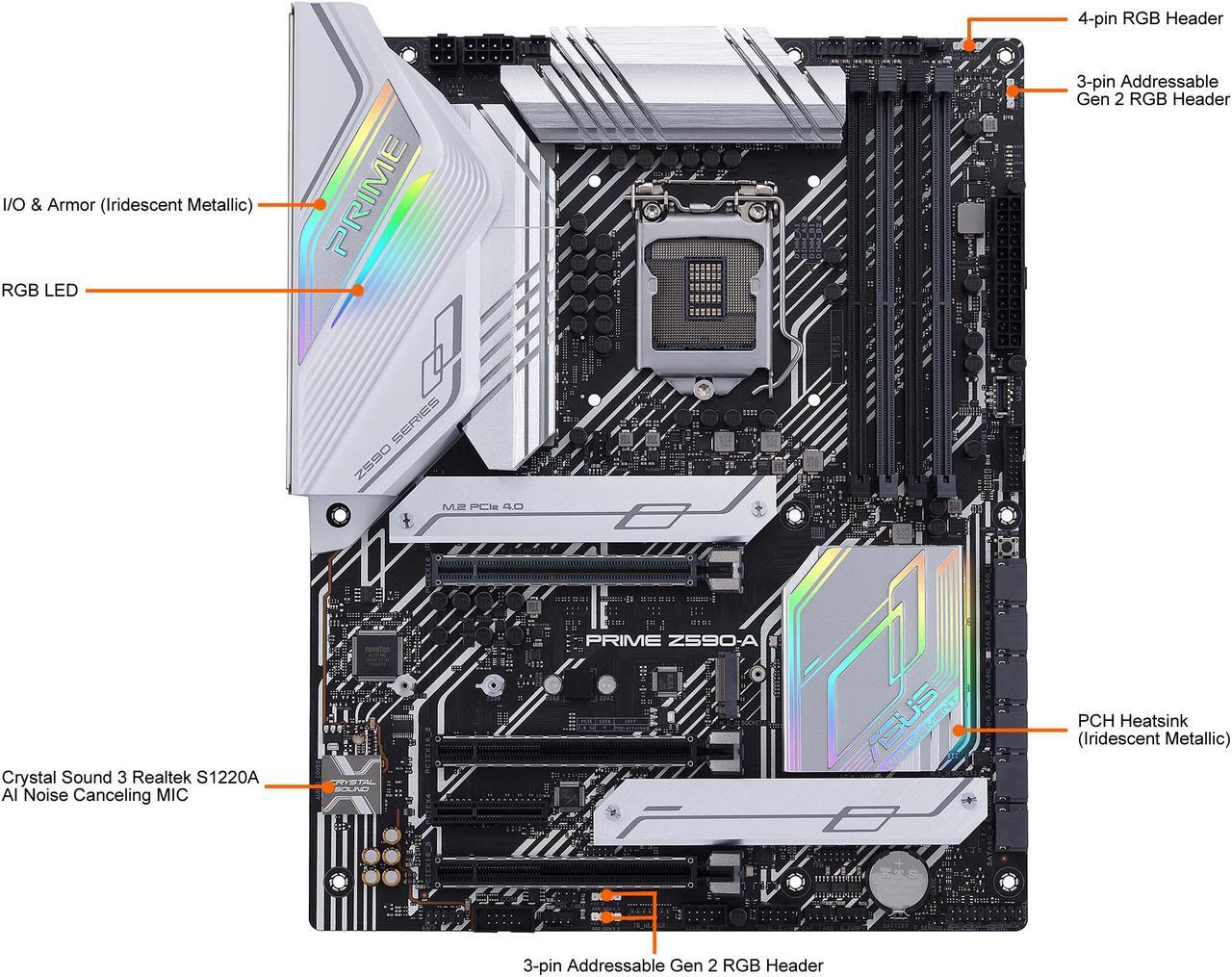 Alt view image 4 of 7 - ASUS Prime Z590-A LGA 1200 (Intel 11th/10th Gen) ATX Motherboard (14+2 DrMOS Power Stages, 3 x M.2, Intel 2.5Gb LAN, USB 3.2 Front Panel Type-C, Thunderbolt 4 Support, Aura Sync RGB Lighting)