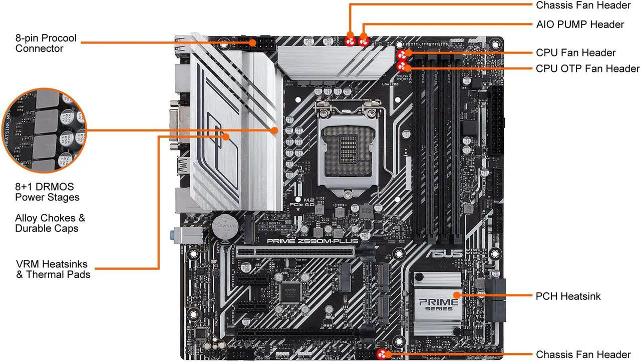 Alt view image 4 of 6 - ASUS PRIME Z590M-PLUS LGA 1200 Intel Z590 Micro ATX Intel Motherboard