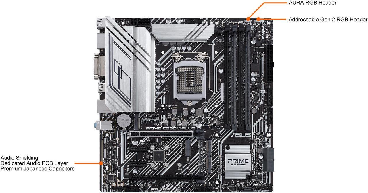 Alt view image 3 of 6 - ASUS PRIME Z590M-PLUS LGA 1200 Intel Z590 Micro ATX Intel Motherboard
