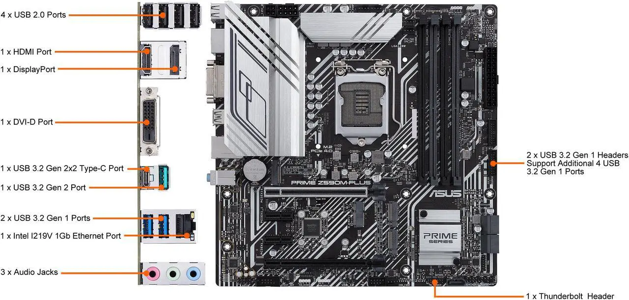 Alt view image 6 of 6 - ASUS PRIME Z590M-PLUS LGA 1200 Intel Z590 Micro ATX Intel Motherboard