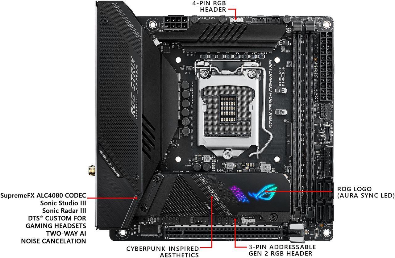 ASUS ROG STRIX Z590-I GAMING WIFI LGA 1200 Intel Z590 SATA 6Gb/s Mini ITX Intel Motherboard