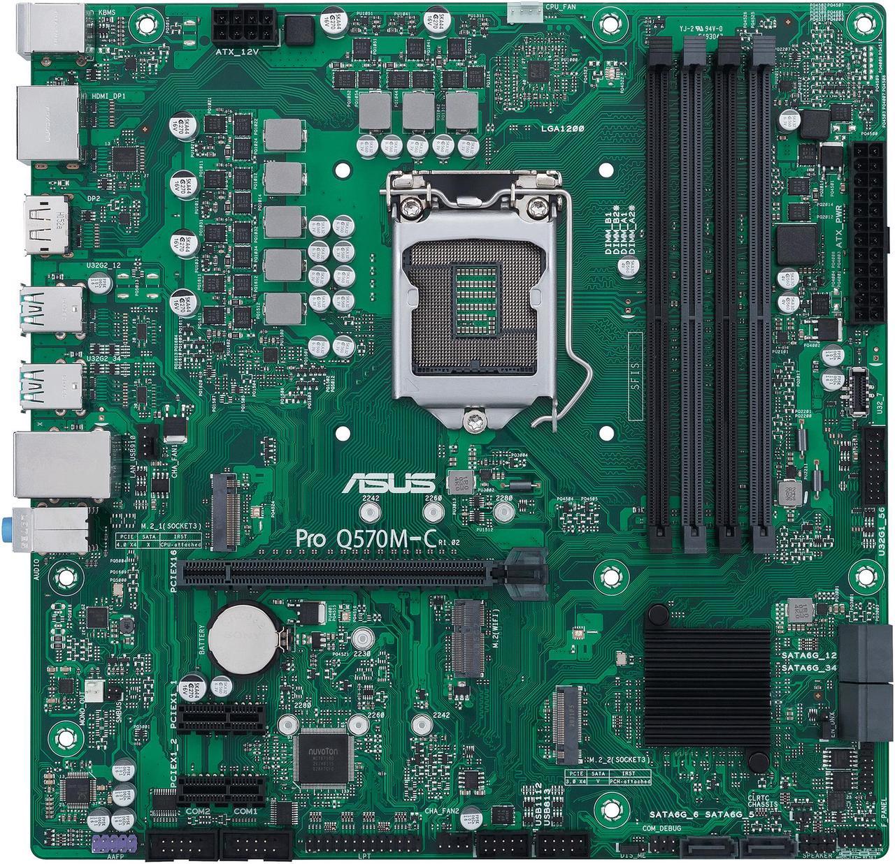 ASUS Pro Q570M-C/CSM LGA1200 (Intel 10th & 11th Gen) mATX Commercial Motherboard (PCIe 4.0, 1 LAN, Front Panel USB 3.2 Gen 1 Type-C, Intel vPro, 2 x DisplayPorts, TPM 2.0 IC Onboard, COM Debug Header, ASUS-exclusive Self-recovering BIOS)