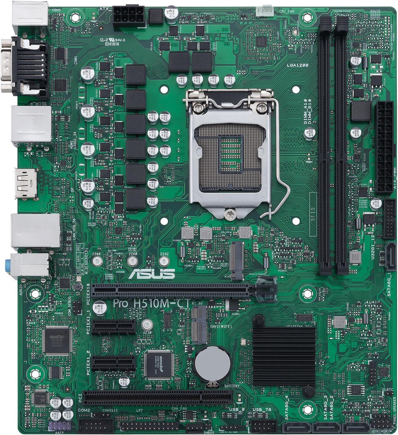 ASUS Pro H510M-CT/CSM LGA1200 (Intel 10th & 11th Gen) mATX Commercial Motherboard (PCIe 4.0, 1 LAN, Front Panel USB 3.2 Gen 1, Intel vPro, DisplayPort, TPM IC Onboard, COM Debug Header, ASUS-exclusive Self-recovering BIOS)