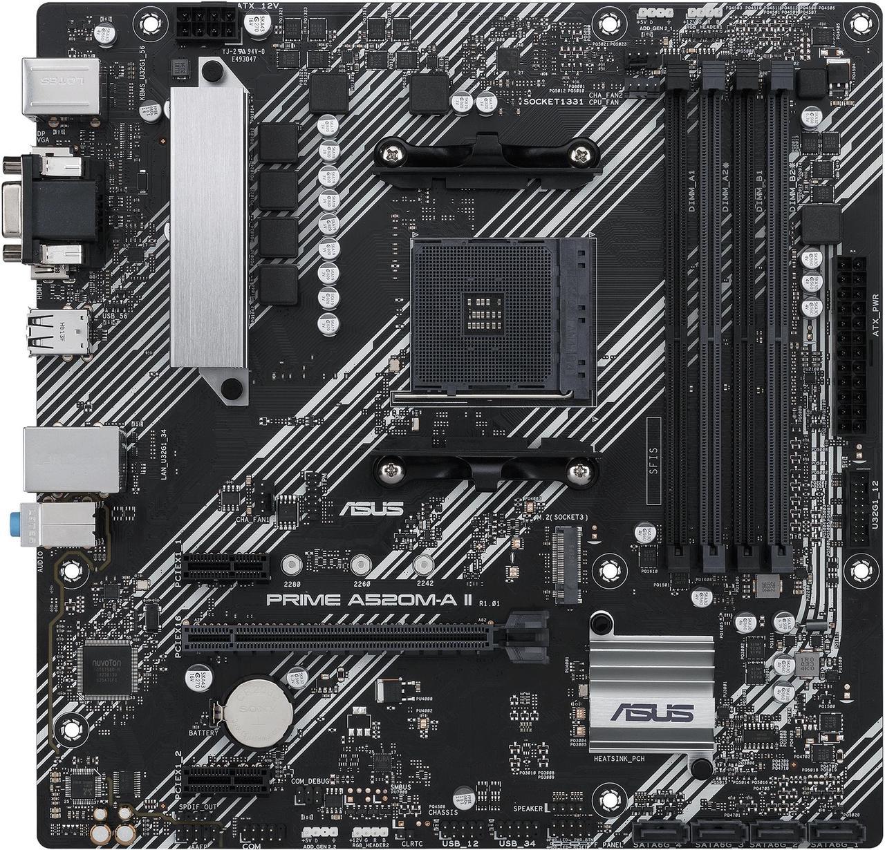 ASUS PRIME A520M-A II/CSM AMD AM4 (Ryzen 5000 Series) Micro ATX Commercial Motherboard (ECC Memory, M.2 Support, 1Gb Ethernet, DP/HDMI 2.1/D-Sub, 4K@60HZ, USB 3.2 Gen 1 Type-A, ARGB Header with AURA Sync and ASUS Control Center Express)