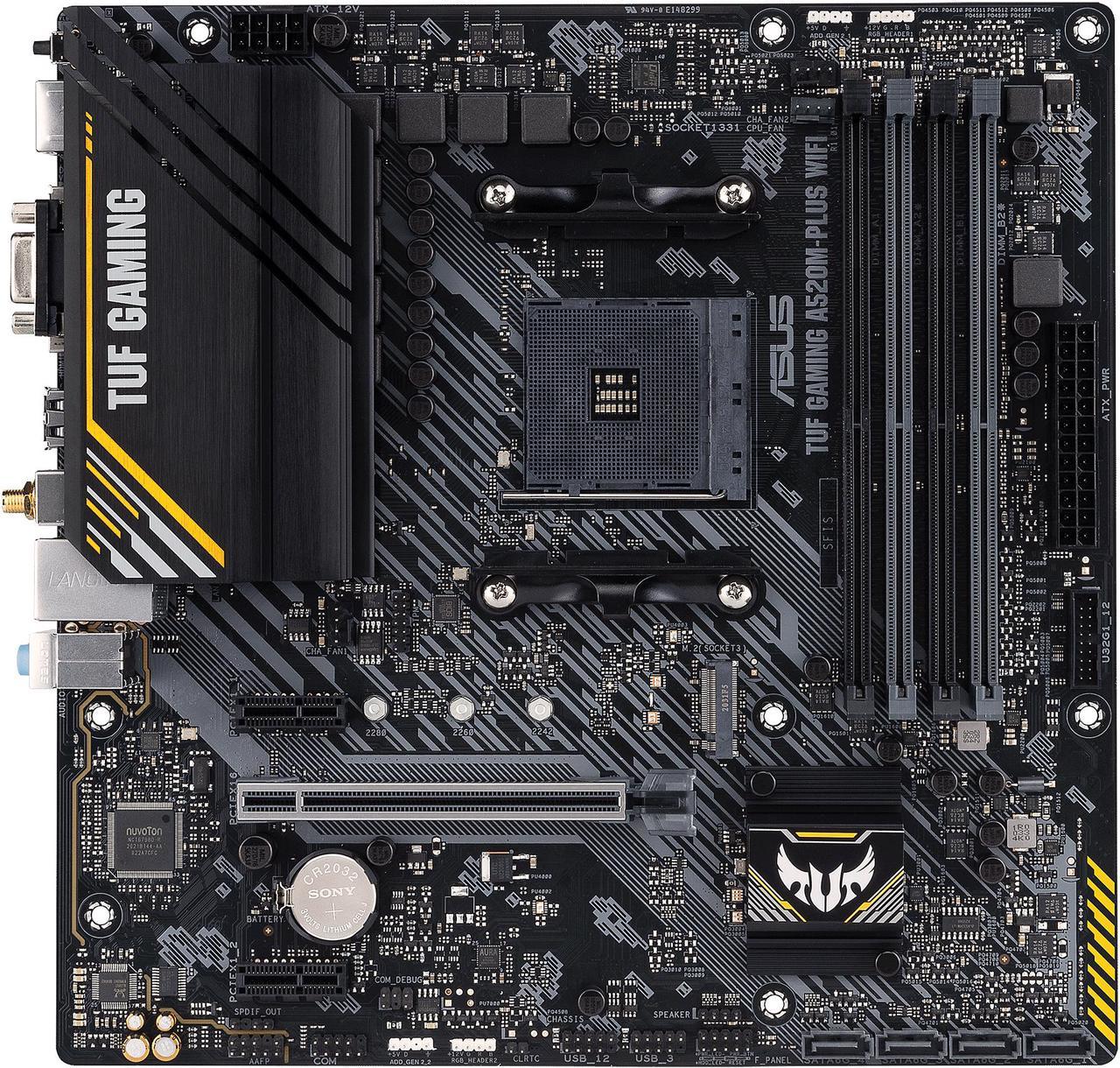 ASUS TUF Gaming A520M-PLUS (WiFi) AMD AM4 (3rd Gen Ryzen™) microATX Gaming Motherboard (M.2 Support, 802.11ac Wi-Fi, DisplayPort, HDMI, D-Sub, USB 3.2 Gen 1 Type-A and Aura Addressable Gen 2 headers)