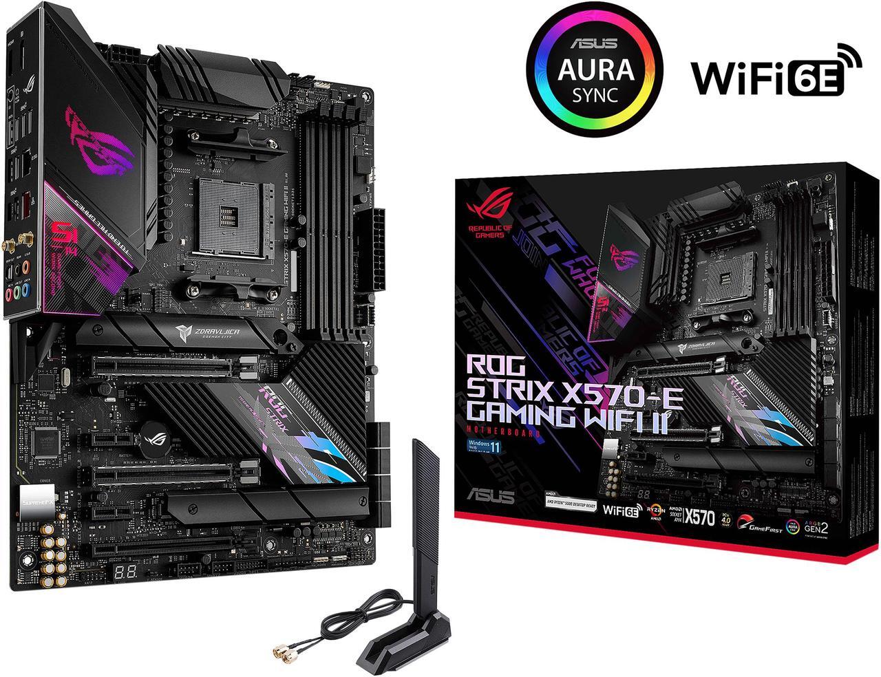 Main image of ASUS ROG Strix X570-E Gaming WIFI II AMD AM4 X570S ATX Gaming Motherboard (PCIe 4.0, Passive PCH Heatsink, 12+4 Power Stages, WiFi 6E, 2.5 Gb LAN, Dual M.2 with Heatsinks, USB 3.2 Gen 2 Type C and Aura Sync RGB Lighting