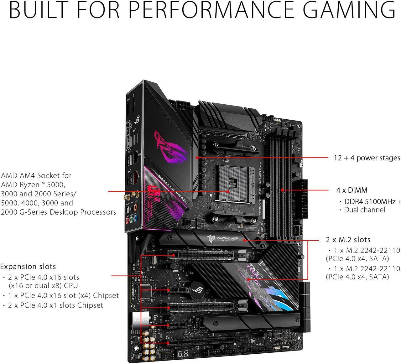 Alt view image 3 of 6 - ASUS ROG Strix X570-E Gaming WIFI II AMD AM4 X570S ATX Gaming Motherboard (PCIe 4.0, Passive PCH Heatsink, 12+4 Power Stages, WiFi 6E, 2.5 Gb LAN, Dual M.2 with Heatsinks, USB 3.2 Gen 2 Type C and Aura Sync RGB Lighting