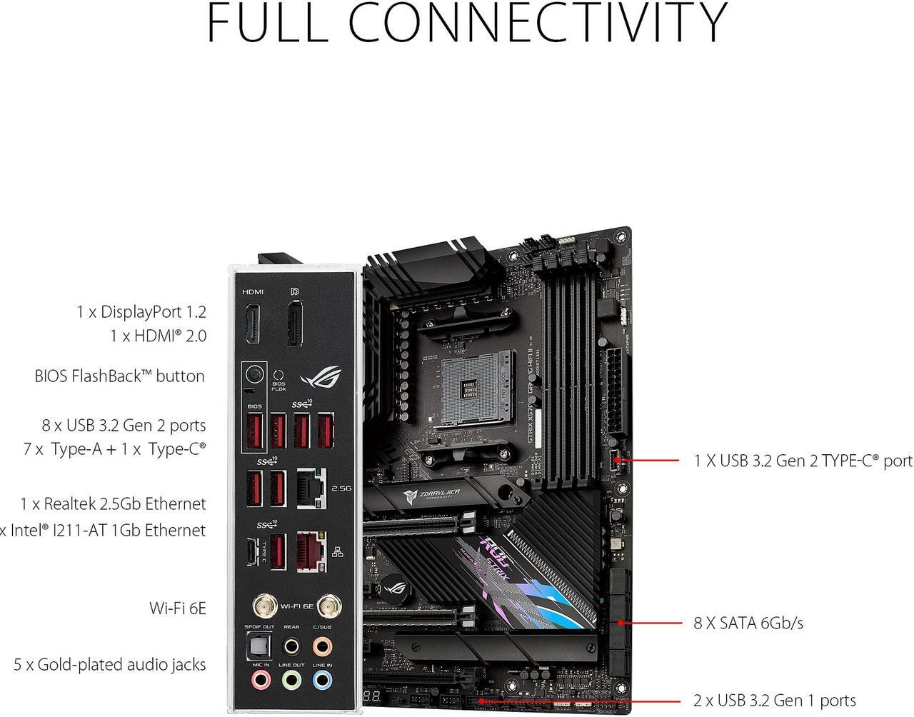 Alt view image 5 of 6 - ASUS ROG Strix X570-E Gaming WIFI II AMD AM4 X570S ATX Gaming Motherboard (PCIe 4.0, Passive PCH Heatsink, 12+4 Power Stages, WiFi 6E, 2.5 Gb LAN, Dual M.2 with Heatsinks, USB 3.2 Gen 2 Type C and Aura Sync RGB Lighting
