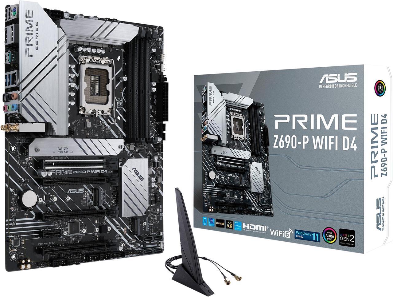 ASUS Prime Z690-P WiFi D4 LGA 1700(Intel® 12th&13th Gen) ATX motherboard (PCIe 5.0,DDR4,14+1 Power Stages,3x M.2, WiFi 6,Bluetooth v5.2,2.5Gb LAN, front panel USB 3.2 Gen 1 USB Type-C®,Thunderbolt™ 4 support,Arua Sync)