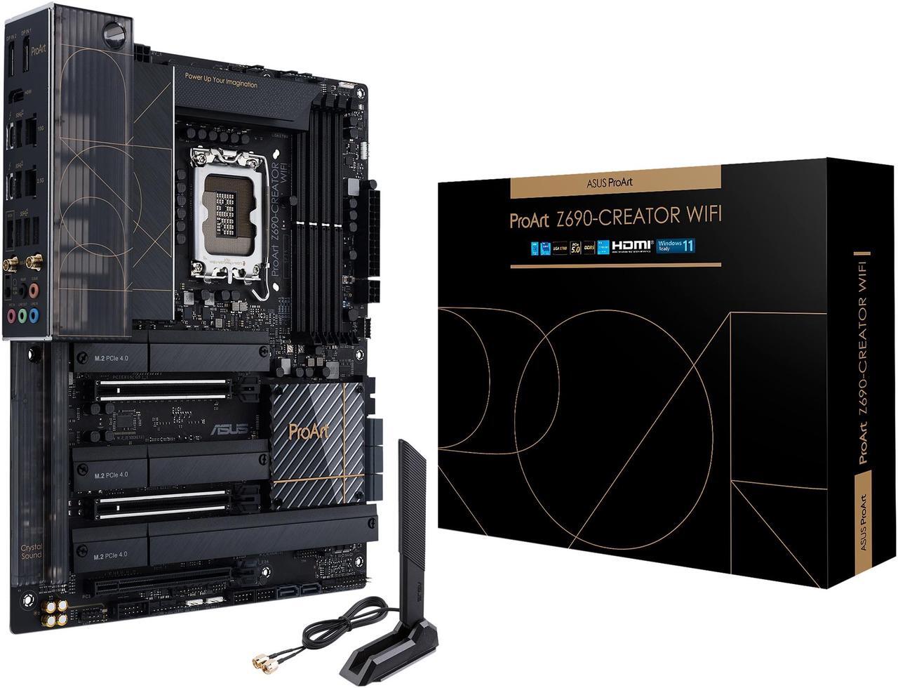 Main image of ASUS ProArt Z690-Creator WiFi 6E LGA 1700(Intel® 12th&13th Gen) ATX content creator motherboard(PCIe 5.0,DDR5,2x Thunderbolt™ 4 Type-C ports,10G&2.5G LAN,4xM.2/NVMe SSD,front panel USB 3.2 Gen2x2 Type-C ports with 60W fast charging support)