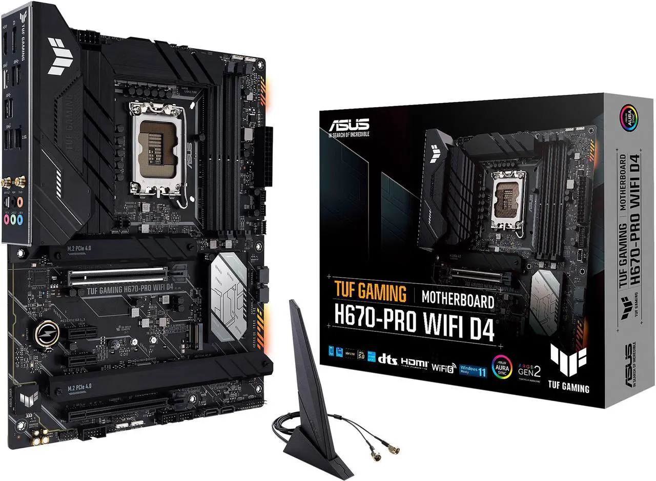 Main image of ASUS TUF GAMING H670-PRO WIFI D4 LGA 1700 (Intel 12th &13th Gen) ATX Gaming Motherboard (PCIe 5.0, DDR4, 14+1 DrMOS, 4xPCIe 4.0 M.2 Slots, WiFi 6, 2.5 Gb LAN, Front USB 3.2 Gen 1 Type-C)