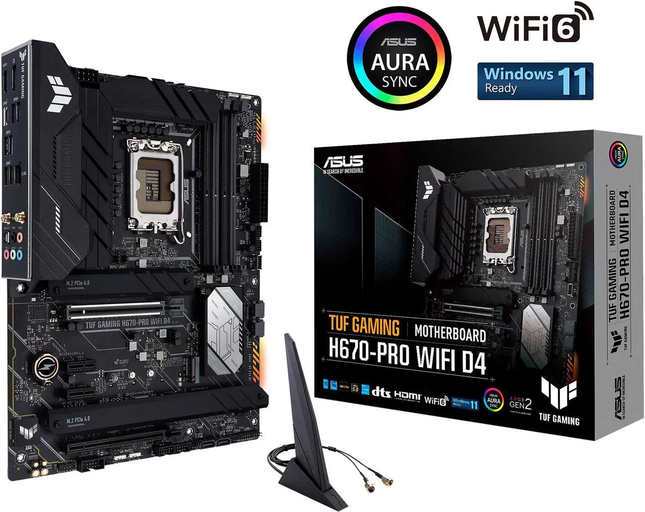Alt view image 2 of 7 - ASUS TUF GAMING H670-PRO WIFI D4 LGA 1700 (Intel 12th &13th Gen) ATX Gaming Motherboard (PCIe 5.0, DDR4, 14+1 DrMOS, 4xPCIe 4.0 M.2 Slots, WiFi 6, 2.5 Gb LAN, Front USB 3.2 Gen 1 Type-C)