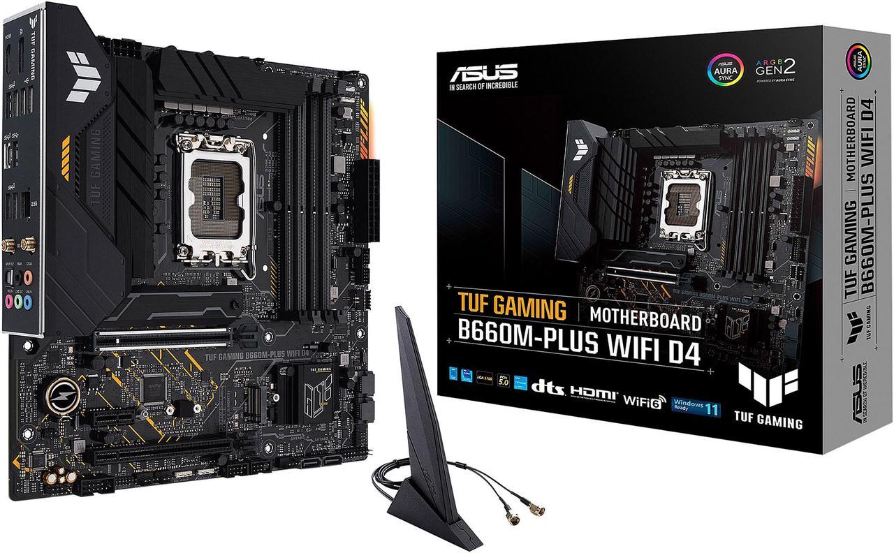 ASUS TUF GAMING B660M-PLUS WIFI D4 LGA 1700 (Intel 12th & 13th Gen) mATX Gaming Motherboard (PCIe 5.0, DDR4, 10+1 DrMOS, 2xPCIe 4.0 M.2 Slots, WiFi 6, 2.5 Gb LAN, Front USB 3.2 Gen 1 Type-C)